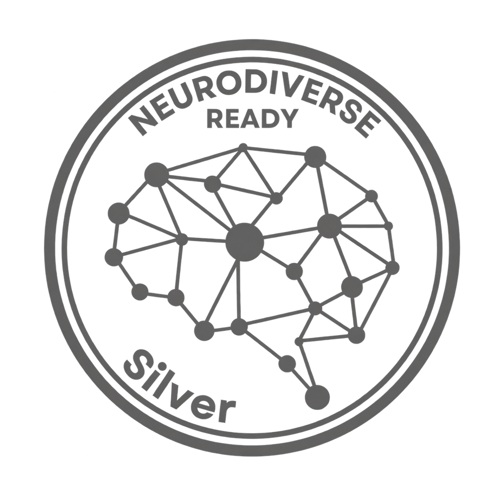 Find Accommodation neurodiverse ready silver badge, transparent background